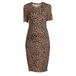 Time and Tru Women’s Maternity Ruched Dress Short Sleeve-LEOPARD Large 12/14‎